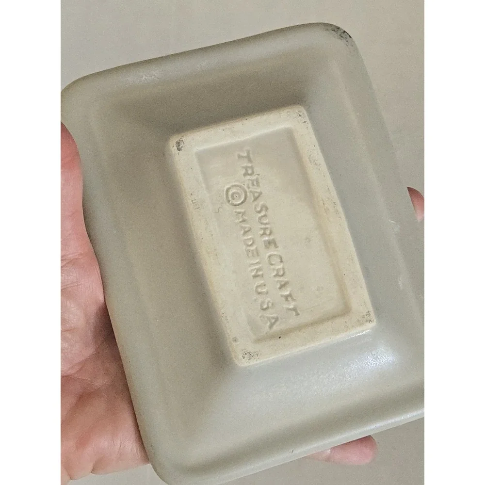 Vtg Treasure Craft Soap Dish Blue White Flowers Made In USA Cottage Core